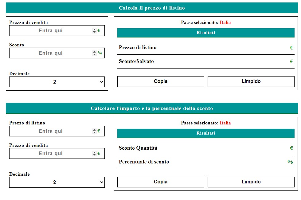 Calcolo Sconto Online