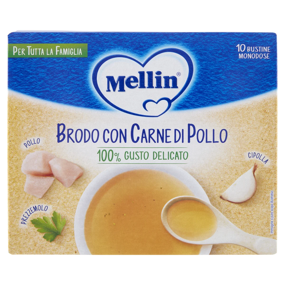 Mellin Brodo di Pollo Liofilizzato, 10 bustine x 5 g