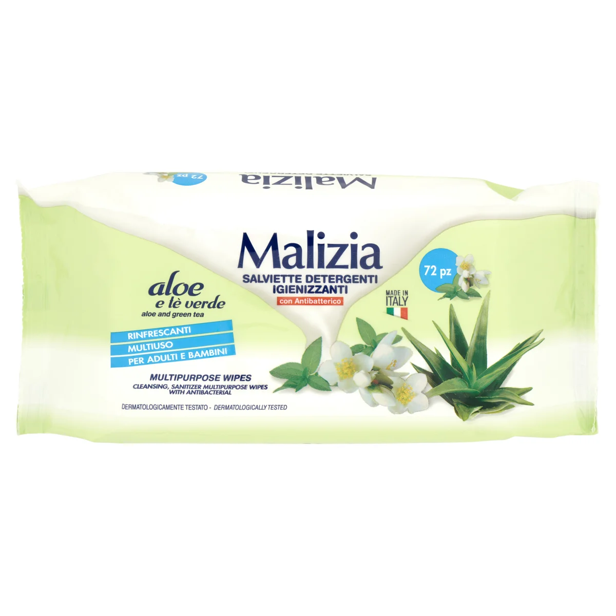 Malizia Salviette Multiuso Aloe e Tè Verde 72 pz