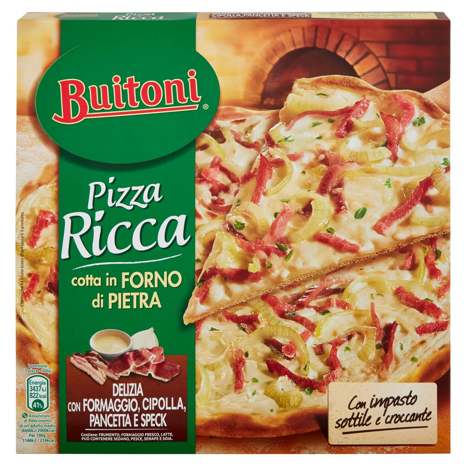 BUITONI PIZZA RICCA DELIZIA CON FORMAGGIO CIPOLLA PANCETTA E SPECK Pizza  surgelata 300g (1 pizza)