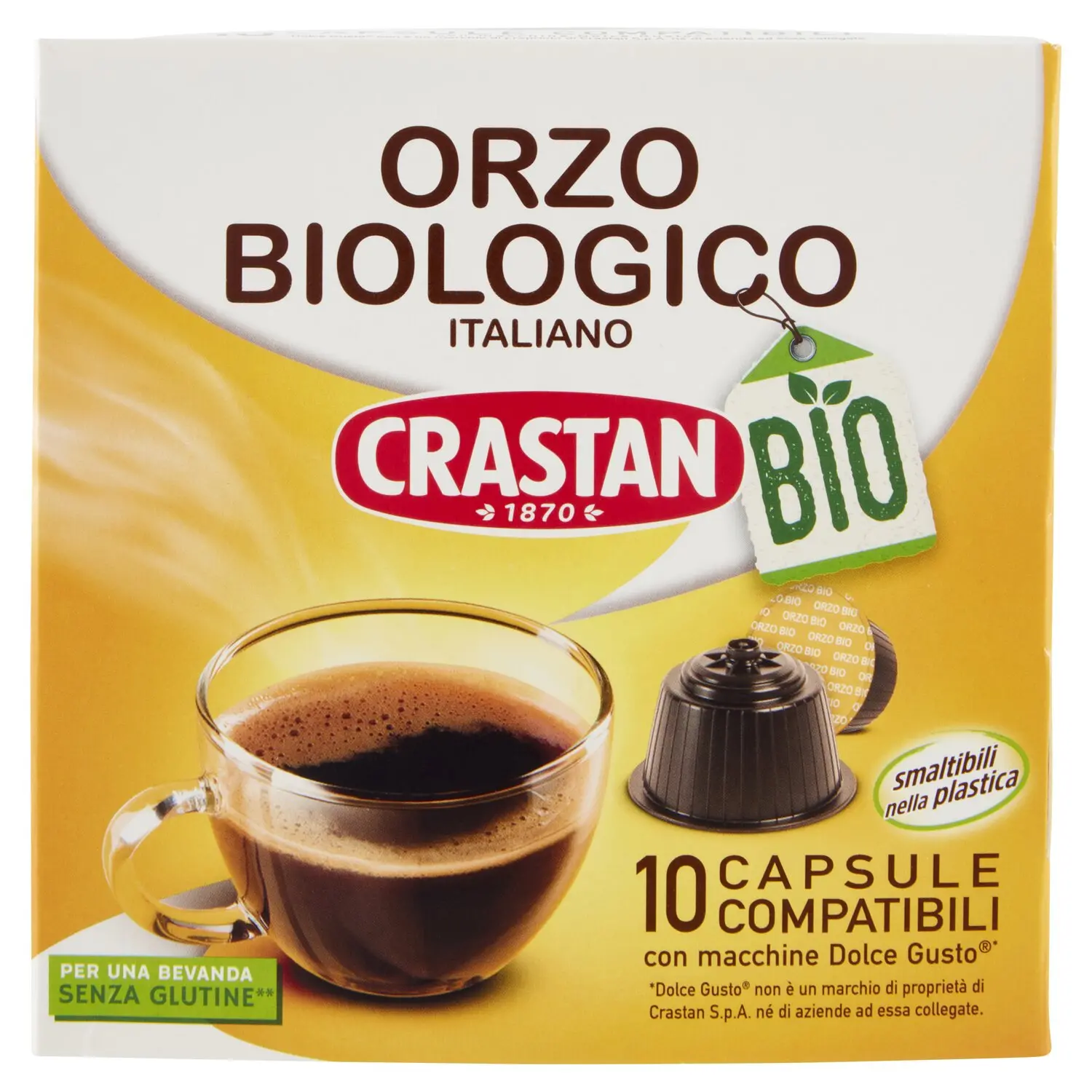 Crastan Orzo Biologico Italiano Capsule Compatibili con Macchine Dolce Gusto*  10 x 3,0 g
