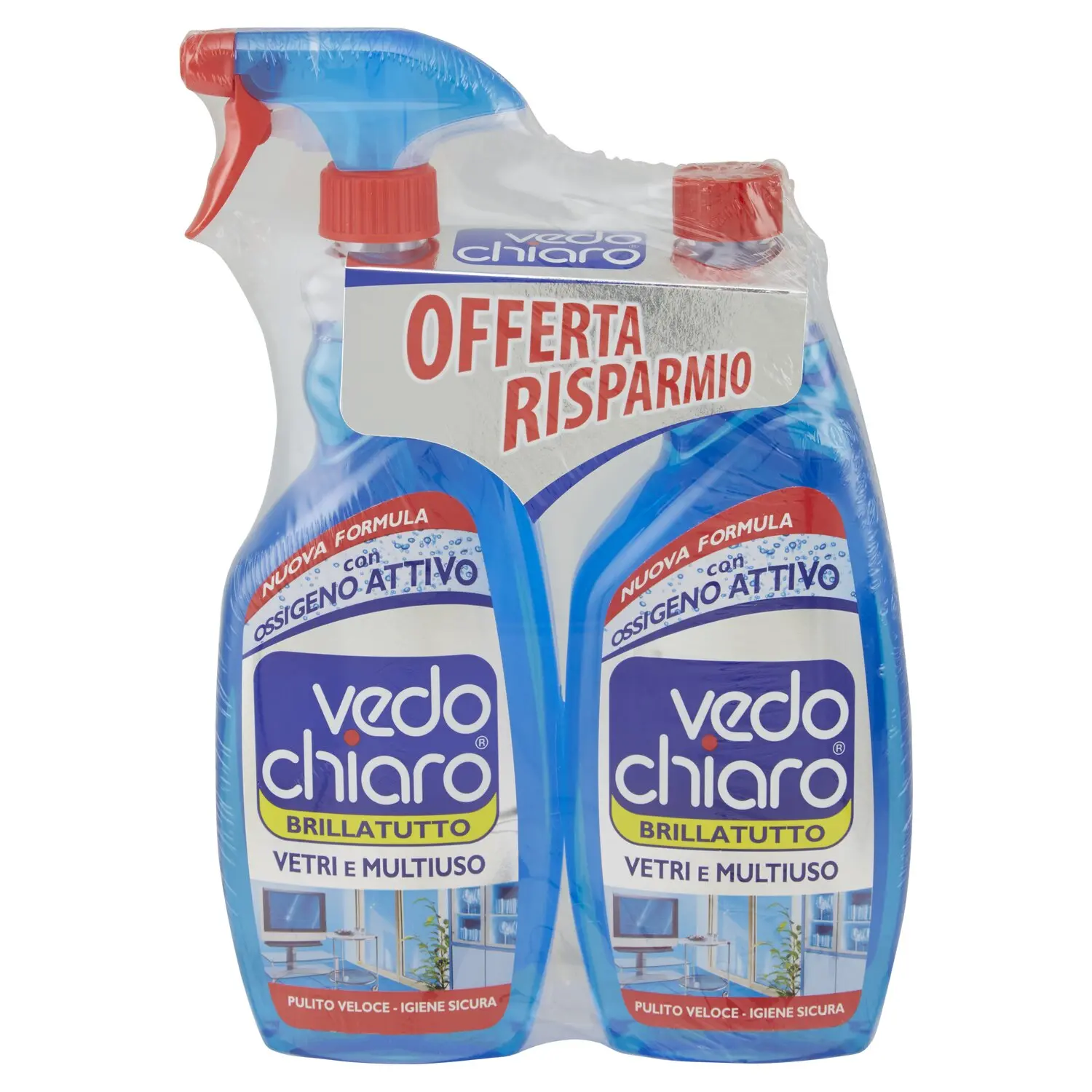 vedo chiaro Brillatutto Vetri e Multiuso con Ossigeno Attivo 2 x 750 ml