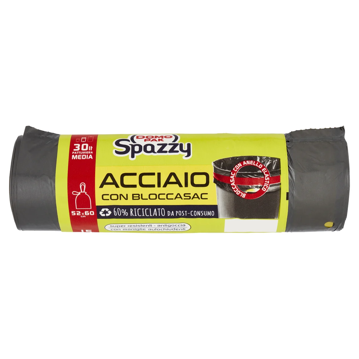 Domopak Spazzy Acciaio con Bloccasac (30 litri - 15 sacchi nettezza)