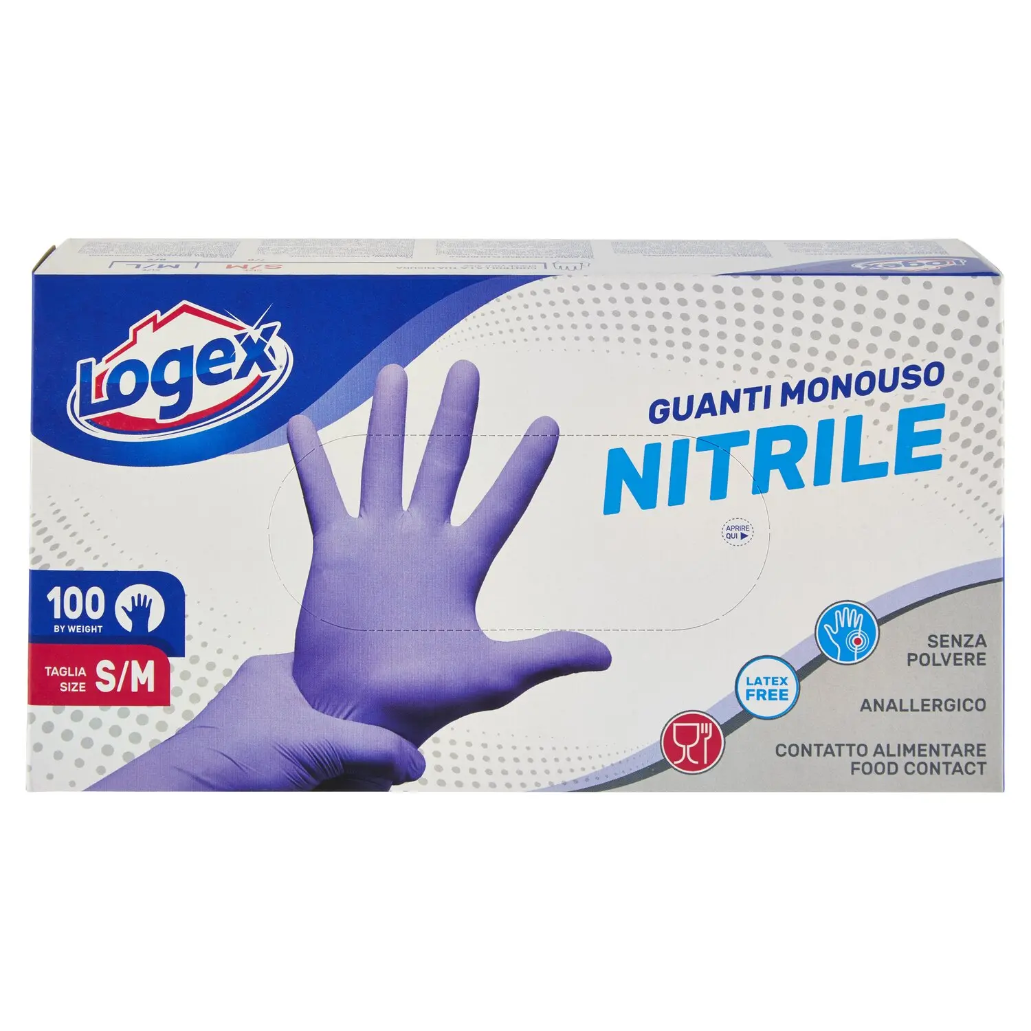 LOGEX-PROFESSIONAL - 3476LXM - Scatola 100 guanti in nitrile non talcato  tg. S/m azzurro uso medicale - 9551004301545