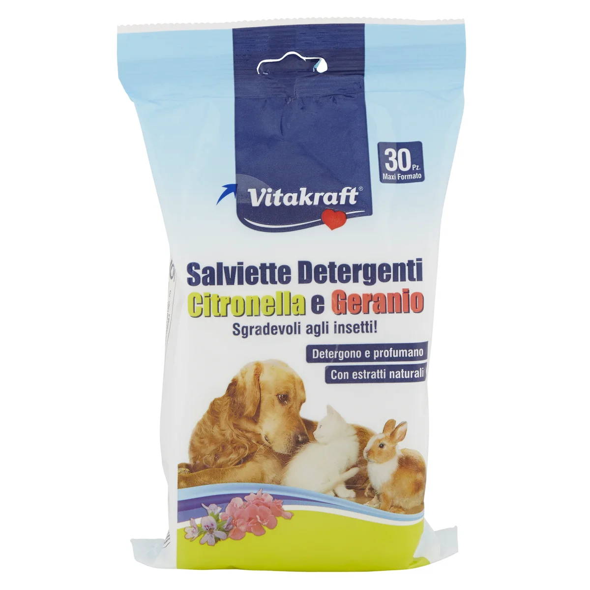 Vitakraft Salviette Detergenti Citronella e Geranio 30 pz