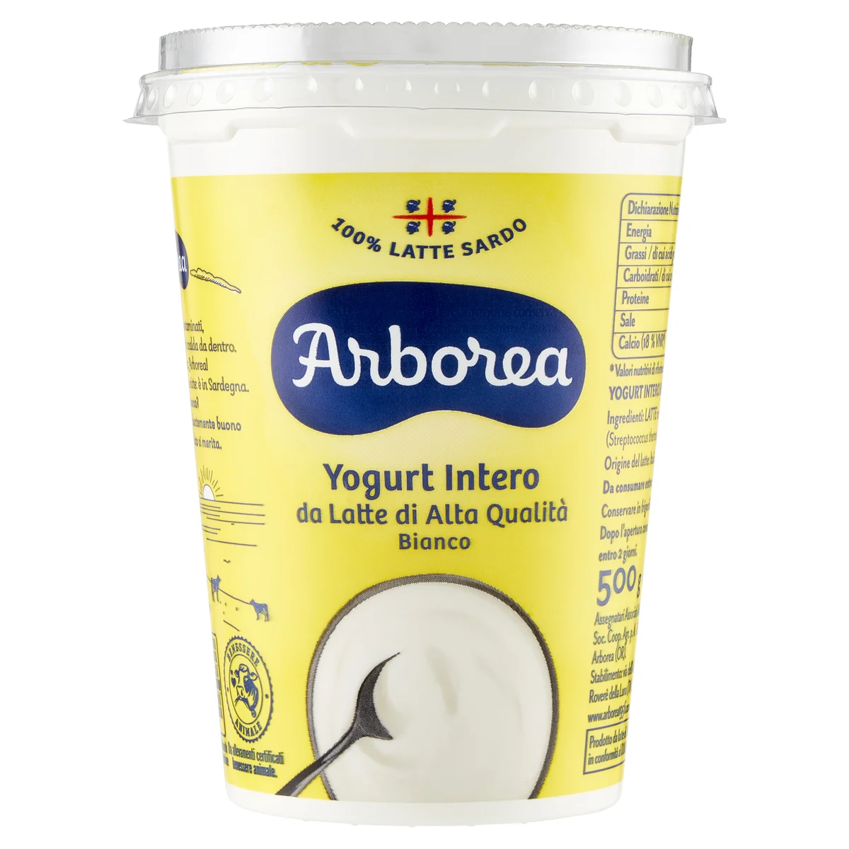 Arborea Yogurt Intero da Latte di Alta Qualità Bianco 500 g