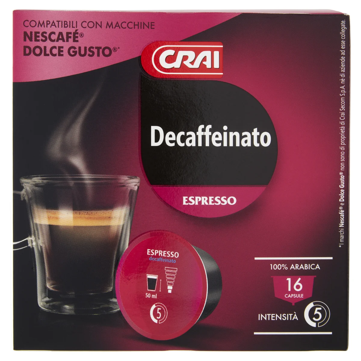Crai Decaffeinato Espresso 16 Capsule Compatibili Con Macchine Nescafé® Dolce  Gusto® 120 g