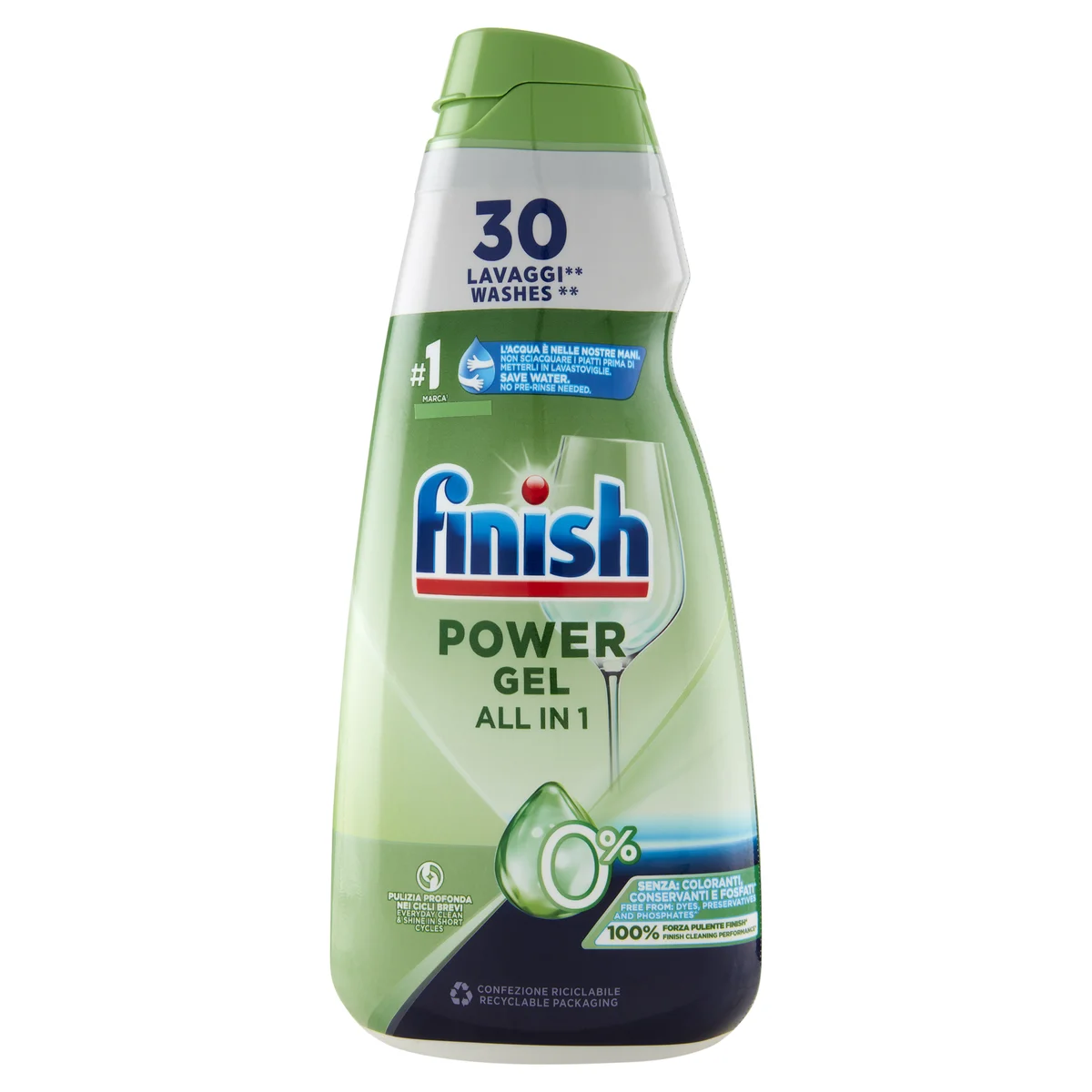 Finish Power Gel 0% liquido lavastoviglie 30 lavaggi 600 ml