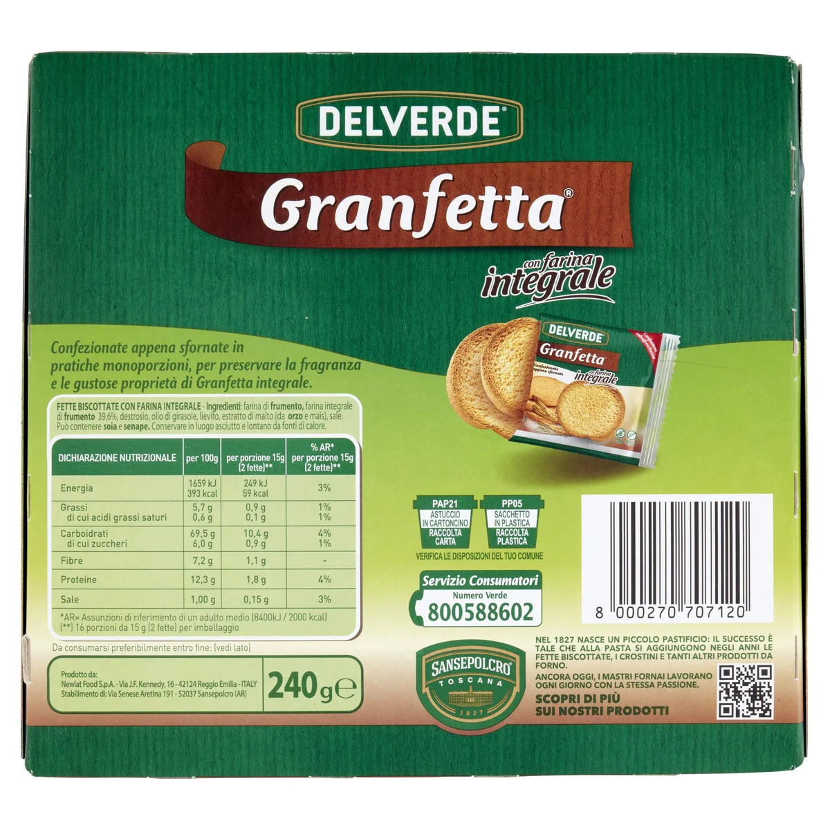 Delverde Granfetta con farina integrale 16 x 15 g