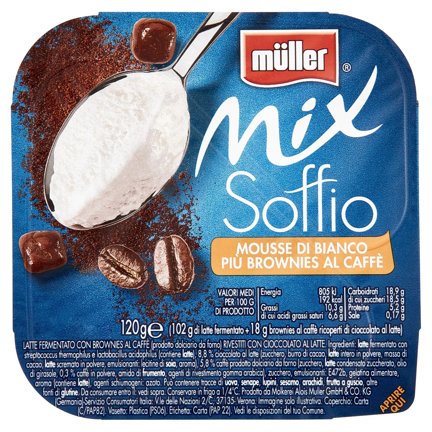 müller Mix Soffio Mousse di Bianco Più Brownies al Caffè 120 g