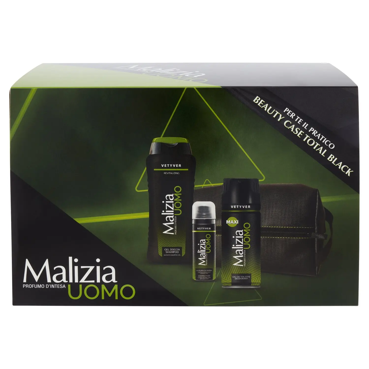 Malizia Uomo Vetyver Eau de Toilette Deodorant + Gel Doccia Shampoo +  Schiuma da Barba