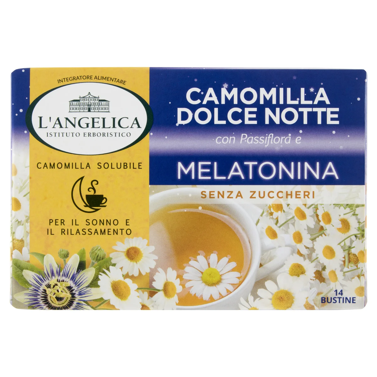 L'Angelica Camomilla Solubile Dolce Notte con Passiflora e Melatonina 14  Bustine 61,6 g
