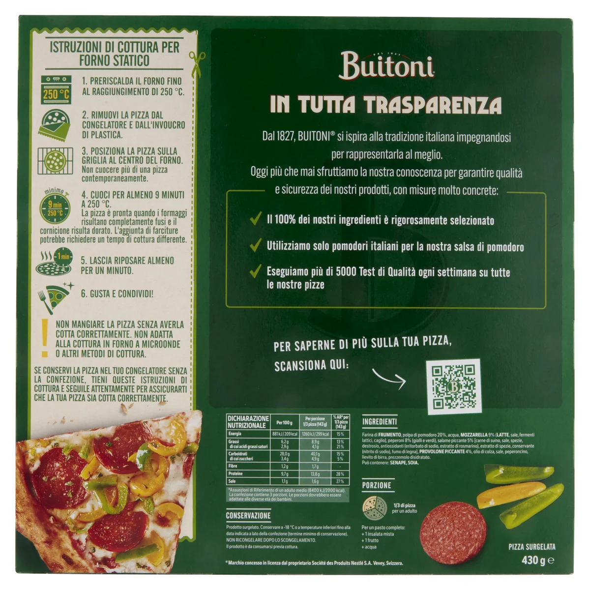 BUITONI Bella Napoli Diavola Pizza Surgelata con Salame Piccante 1 pizza  430 g