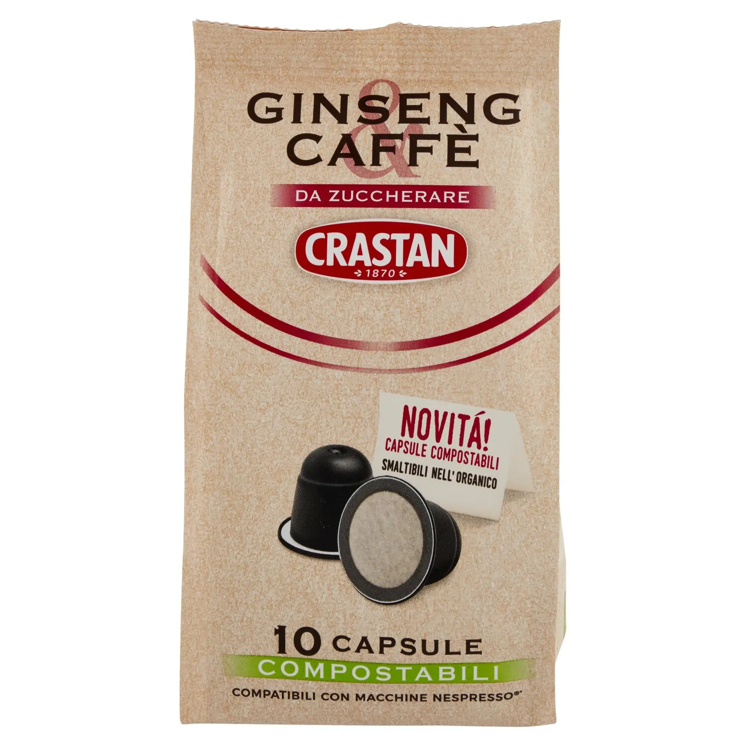 Crastan Ginseng & Caffè da Zuccherare 10 Capsule Compostabili Compat.  Macchine Nespresso* 10 x 3,7 g