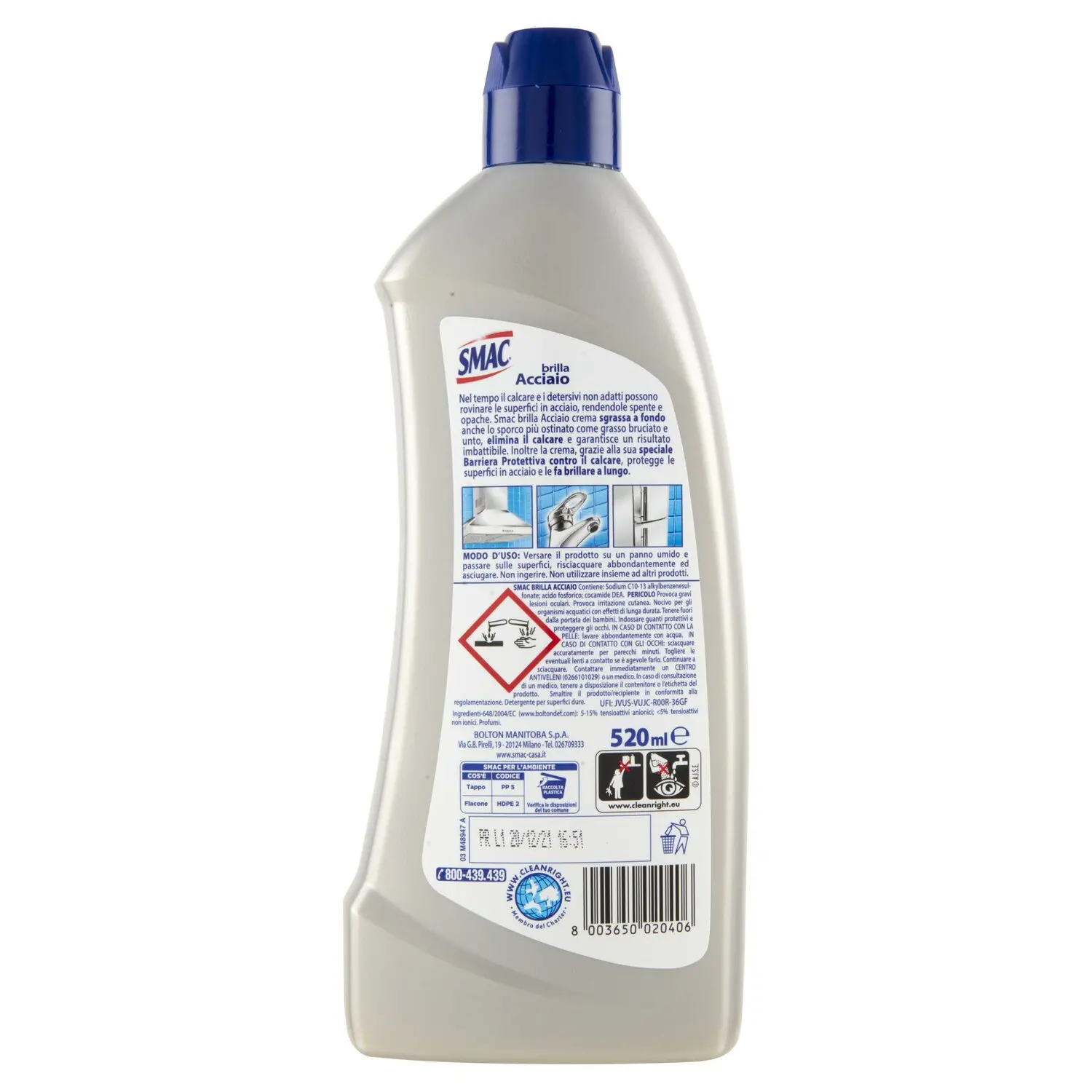 Smac - Brilla Acciaio Crema, Detergente per Superfici in Acciaio, Azione  Lucidante 520 ml