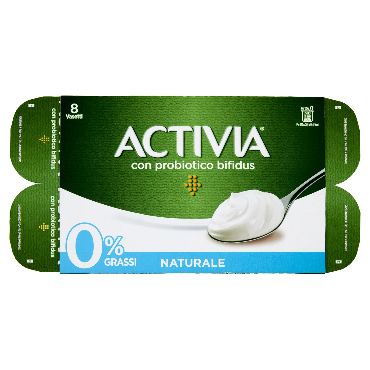 ACTIVIA Yogurt Bianco Naturale 0% grassi con Probiotico Bifidus, 8x125g