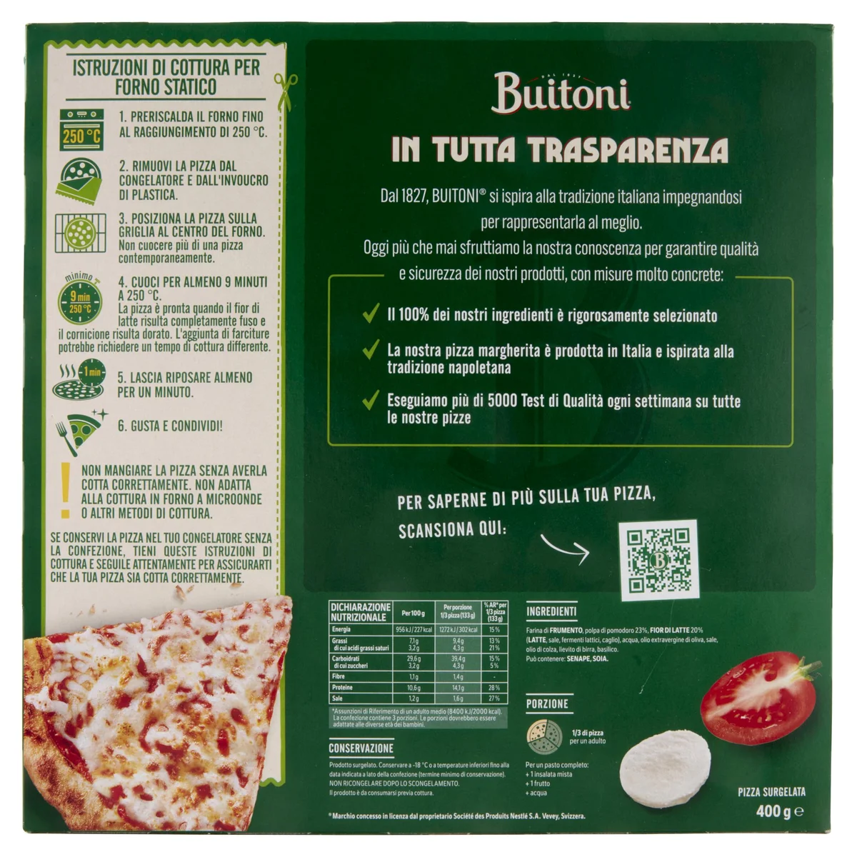 Buitoni Bella Napoli Margherita Pizza Surgelata Con Pomodoro E Fiordilatte  (1 Pizza) 400 G -  