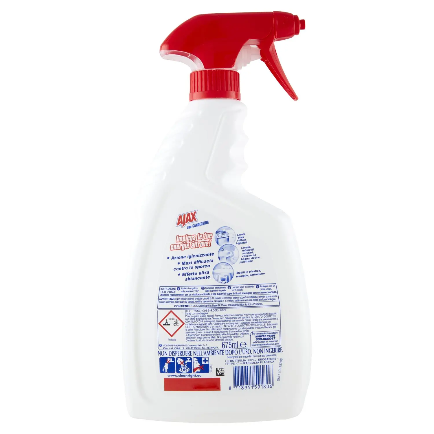Ajax detersivo Spray con candeggina igienizzante, 675 ml